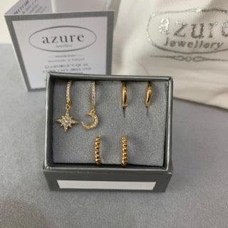 Bundle - Plain Gold and Cubic Zirconia Star and Moon Huggies