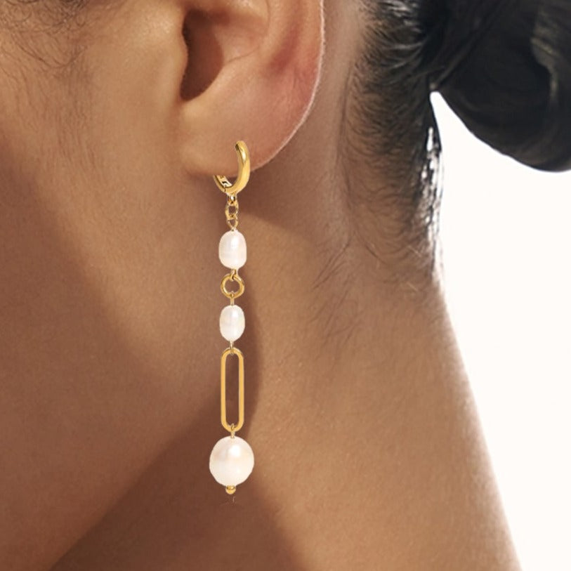 Fresh Water Pearl Gold Plated Geometric Drop Earring