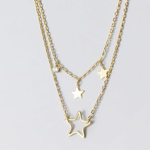 Double Strand Gold Star Necklace