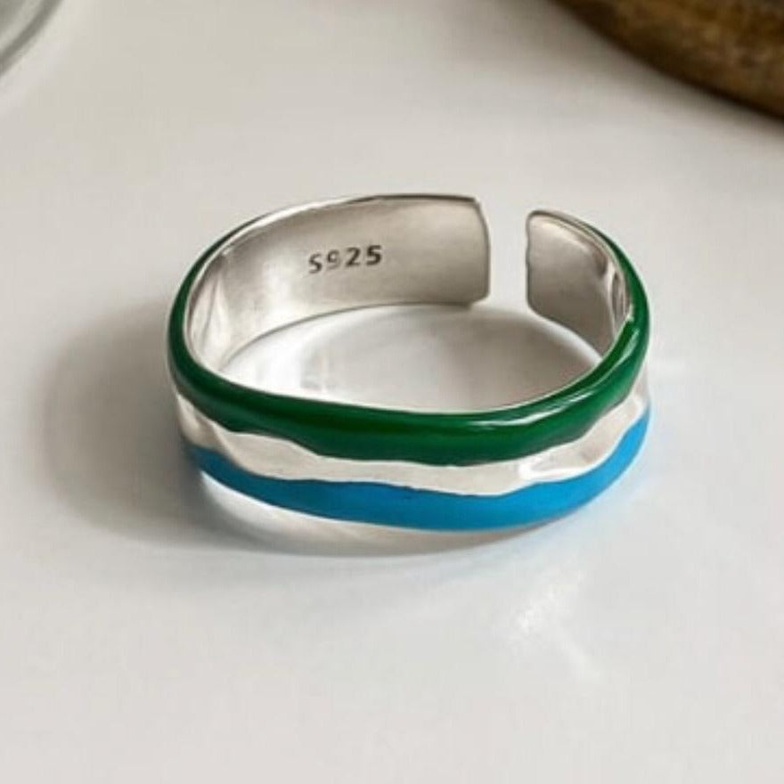 Sterling Silver Enamel Wavey Ring
