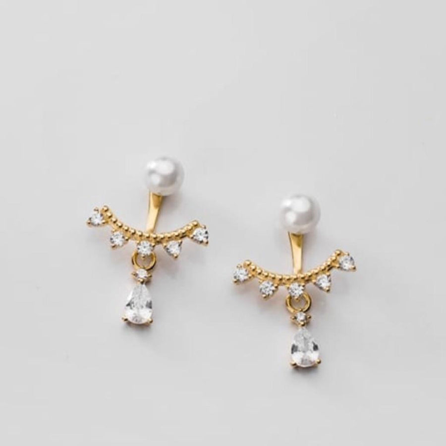 Gold plated Sterling Silver CZ front back Drop Earring