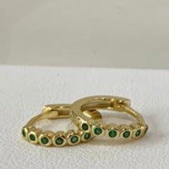 Gold Plated Sterling Silver Green Detailed Huggies