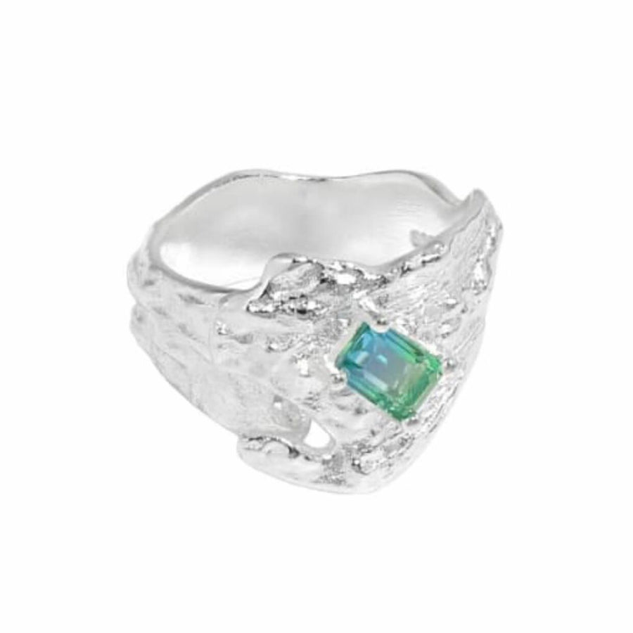 Frosted Sterling Silver Ring with Aquamarine Gemstone