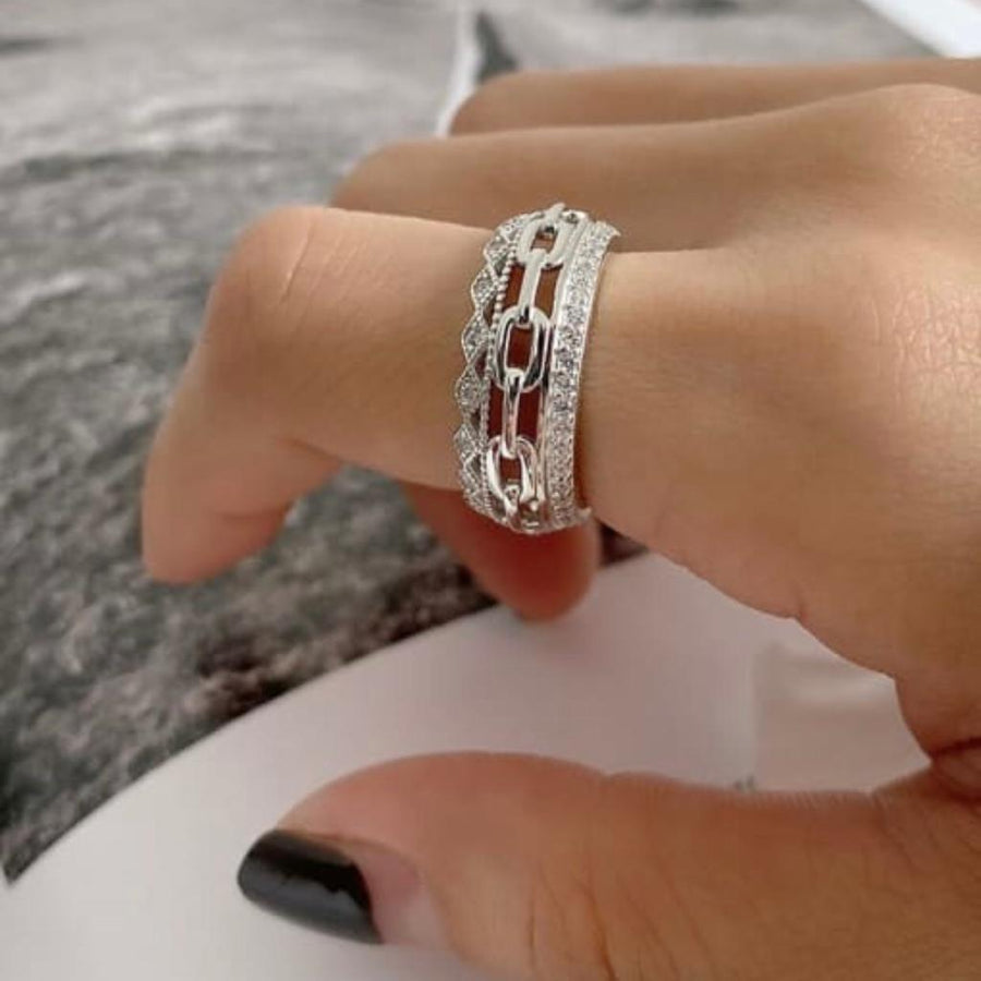 Sterling Silver Crystal and Link Ring