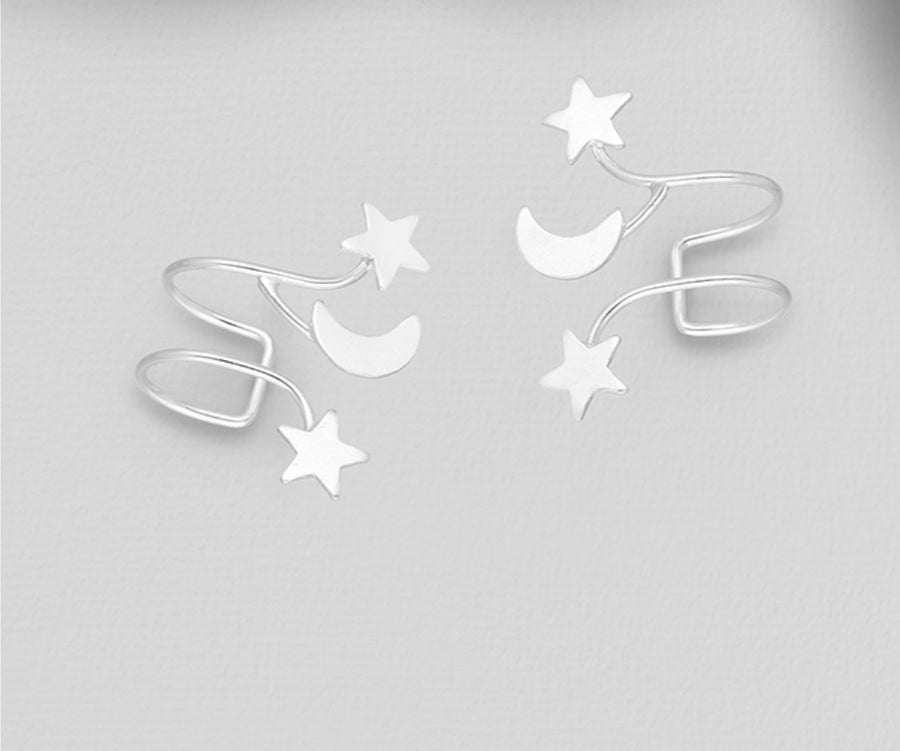 Star/moon sterling silver cuff