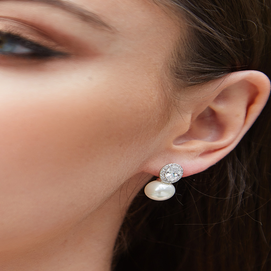 Pearl and diamond Stud earring. Wedding pearl and crystal earring. diamond and pearl wedding earring